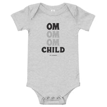 Load image into Gallery viewer, OM Child Baby Short Sleeve Onesie (Color Athletic Heather) - This super soft OM Child short sleeve one-piece for your tiny warrior features 100% combed and ring-spun cotton, and our classic &quot;OM OM OM CHILD&quot; front graphic printed with eco-friendly inks. The onesie design has has a three snap leg closure for easy changing at the bottom and a envelope neckline for ultimate comfort.  
