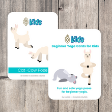 Load image into Gallery viewer, Whether you are a parent practicing yoga with your child, an educator, or a kids yoga teacher, this is a wonderful resource for children to build their own yoga and mindfulness practice. Use these cards as warm-up activities, brain breaks, a transition between activities, or simply as a fun and engaging beginners yoga and mindfulness activities.