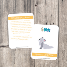 Load image into Gallery viewer, Whether you are a parent practicing yoga with your child, an educator, or a kids yoga teacher, this is a wonderful resource for children to build their own yoga and mindfulness practice. Use these cards as warm-up activities, brain breaks, a transition between activities, or simply as a fun and calming yoga sequence. Our yoga cards are designed for kids of all ages!