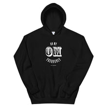 Load image into Gallery viewer, On My OM Frequency Unisex Hoodie (Color Black) - High vibes on my OM frequency. This super soft, unisex hoodie features our On My OM Frequency graphic on front, printed with eco-friendly inks, premium stitch details, lined hoodie, a kangaroo pocket and rib cuffs and hem band.Perfect with your favorite sweats or denim.