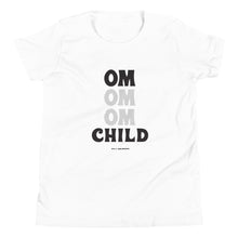 Load image into Gallery viewer, OM Child Kids Short Sleeve T-Shirt (Color White) - This tee is for the little yogi warriors in your life. This kids short sleeve t-shirt features ultra-soft 100% combed and ring-spun cotton, our classic &quot;OM OM OM CHILD&quot; front graphic printed with eco-friendly inks, and a relaxed unisex fit.
