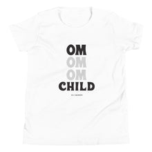 Load image into Gallery viewer, OM Child Kids Short Sleeve T-Shirt (Color White) - This tee is for the little yogi warriors in your life. This kids short sleeve t-shirt features ultra-soft 100% combed and ring-spun cotton, our classic "OM OM OM CHILD" front graphic printed with eco-friendly inks, and a relaxed unisex fit.
