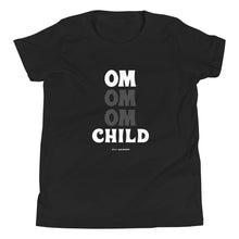 Load image into Gallery viewer, OM Child Kids Short Sleeve T-Shirt (Color Black) - This tee is for the little yogi warriors in your life. This kids short sleeve t-shirt features ultra-soft 100% combed and ring-spun cotton, our classic &quot;OM OM OM CHILD&quot; front graphic printed with eco-friendly inks, and a relaxed unisex fit.
